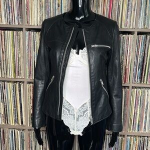June Black Leather Biker Jacket w/ Silver Hardware Size XS